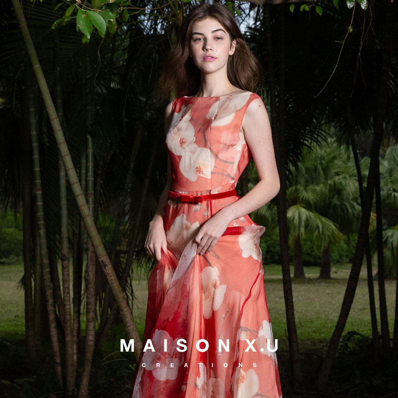 繁花浮世绘 MAISON X.U｜高定设计师品牌法式真丝印花连衣裙早秋