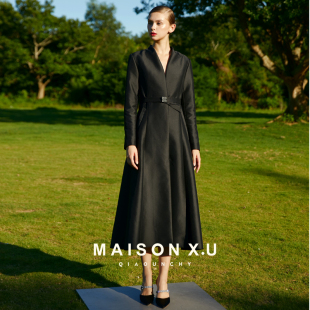 收腰系带挺阔小A摆风衣 X.U｜黑色精工丝毛混纺法式 高级感 MAISON