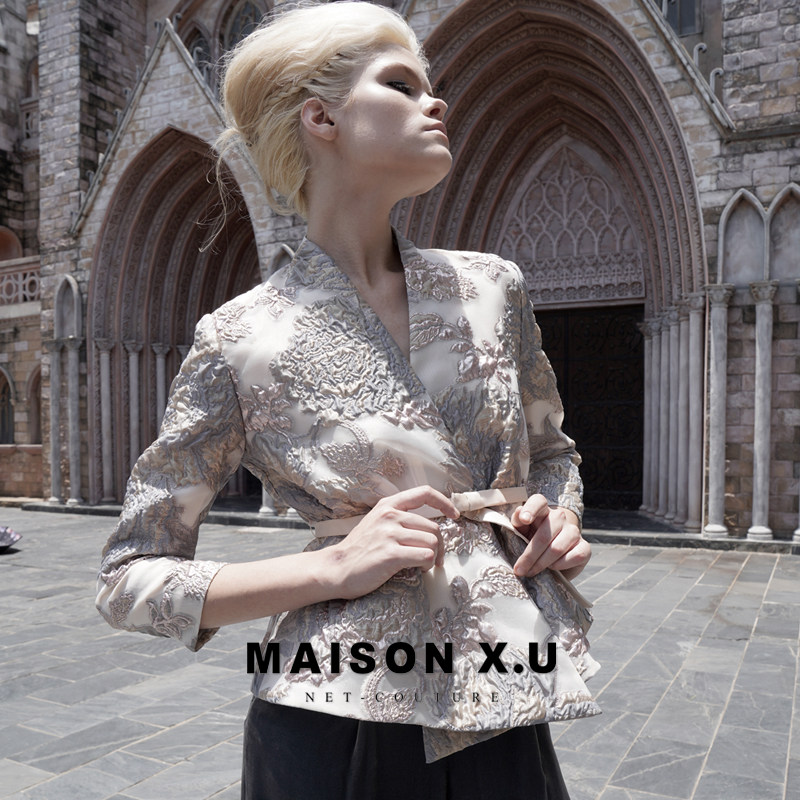 欧洲进口浮雕提花料 MAISON X.U｜高定法式优雅修身短外套25秋冬,女装/女士精品,短外套,淘宝优惠券,粉丝福利购,淘宝优惠卷