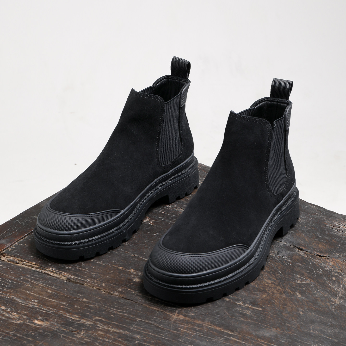 秋冬新款磨砂反绒牛皮切尔西靴英伦风厚底增高短靴松紧带马丁靴潮,流行男鞋,切尔西靴,淘宝优惠券,粉丝福利购,淘宝优惠卷