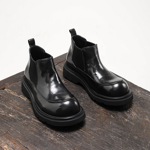 胎牛皮休闲大头切尔西靴