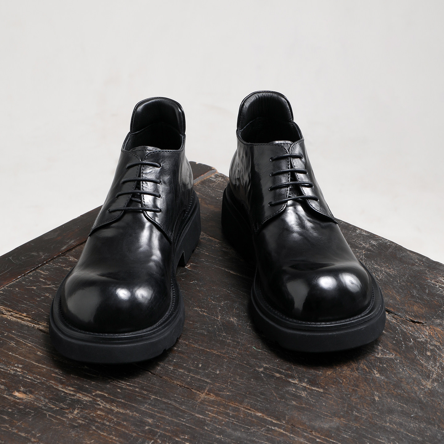 大头德比鞋男士真皮厚底增高商务休闲中帮皮鞋系带马丁靴加绒保暖