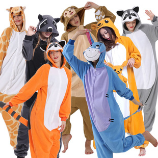 年会演出成人卡通动物毛驴猴子长颈鹿袋鼠浣熊男女派对连体表演服
