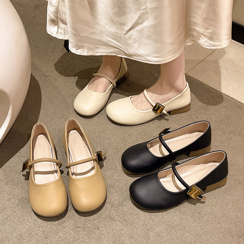 法式复古玛丽珍女鞋2025夏季新款圆头浅口软底孕妇单鞋时尚小皮鞋