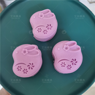 小兔子月餅?zāi)＞呔G豆糕點(diǎn)立體壓花磨具手壓式 家用中秋玉兔模具