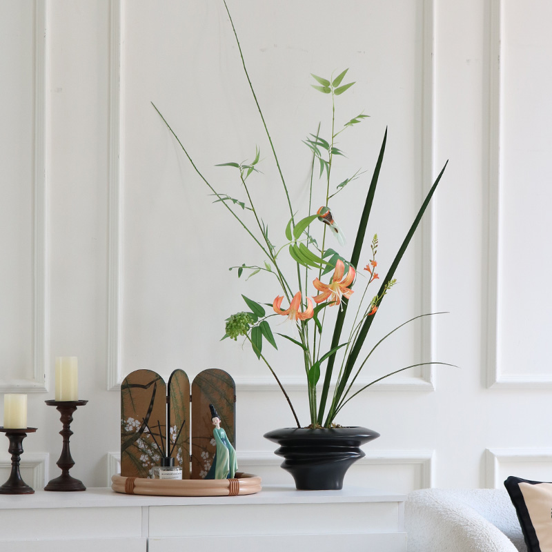 米子家居宋代美学摆件新中式玄关仿真绿植茶室软装居家插花盆花瓶