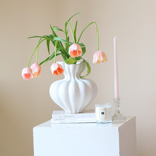 米子家居法式 饰 中古陶瓷郁金香花瓶摆件客厅插花轻奢高级感小众装