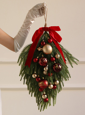 米子家居高级复古圣诞装饰花环门挂壁饰法式仿真诺贝松倒挂藤条