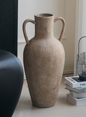 米子家居侘寂风落地大花瓶陶瓷客厅摆件插花长枝复古粗陶土高陶罐