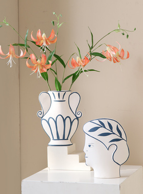 米子家居法式复古手绘陶瓷小花瓶高级感客厅插花美学情绪稳定摆件