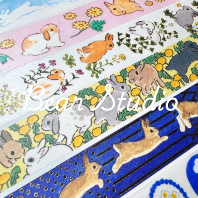50cm分装 日本papier platz和纸胶带烫金可爱兔子 大熊studio