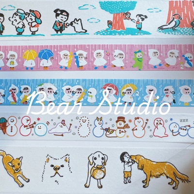 50cm 分装 日本如竹堂 粉色下雨天 雪人桃太郎 手帐和纸胶带
