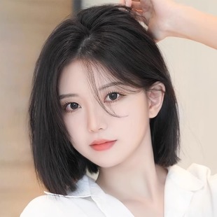 跨境短发假发女全头套式夏季自然仿真透气中分刘海减龄波波头短款