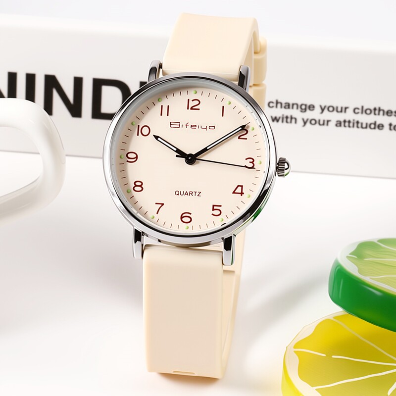 奶茶色手表女学生初高中女生静音石英表只看时间公务员考试专用