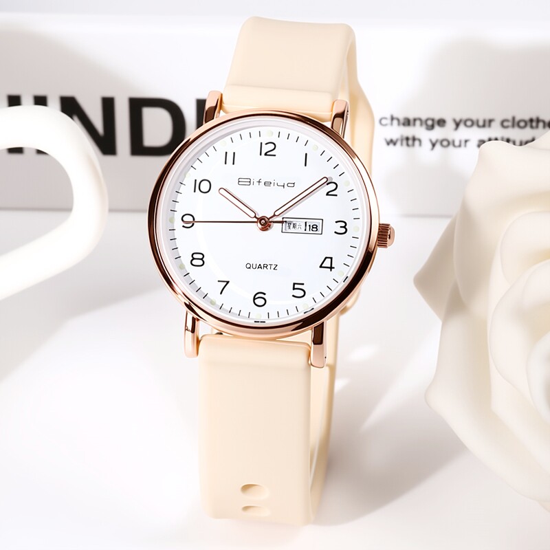 静音考试专用手表女款初高中学生高颜值双日历夜光防水儿童石英表