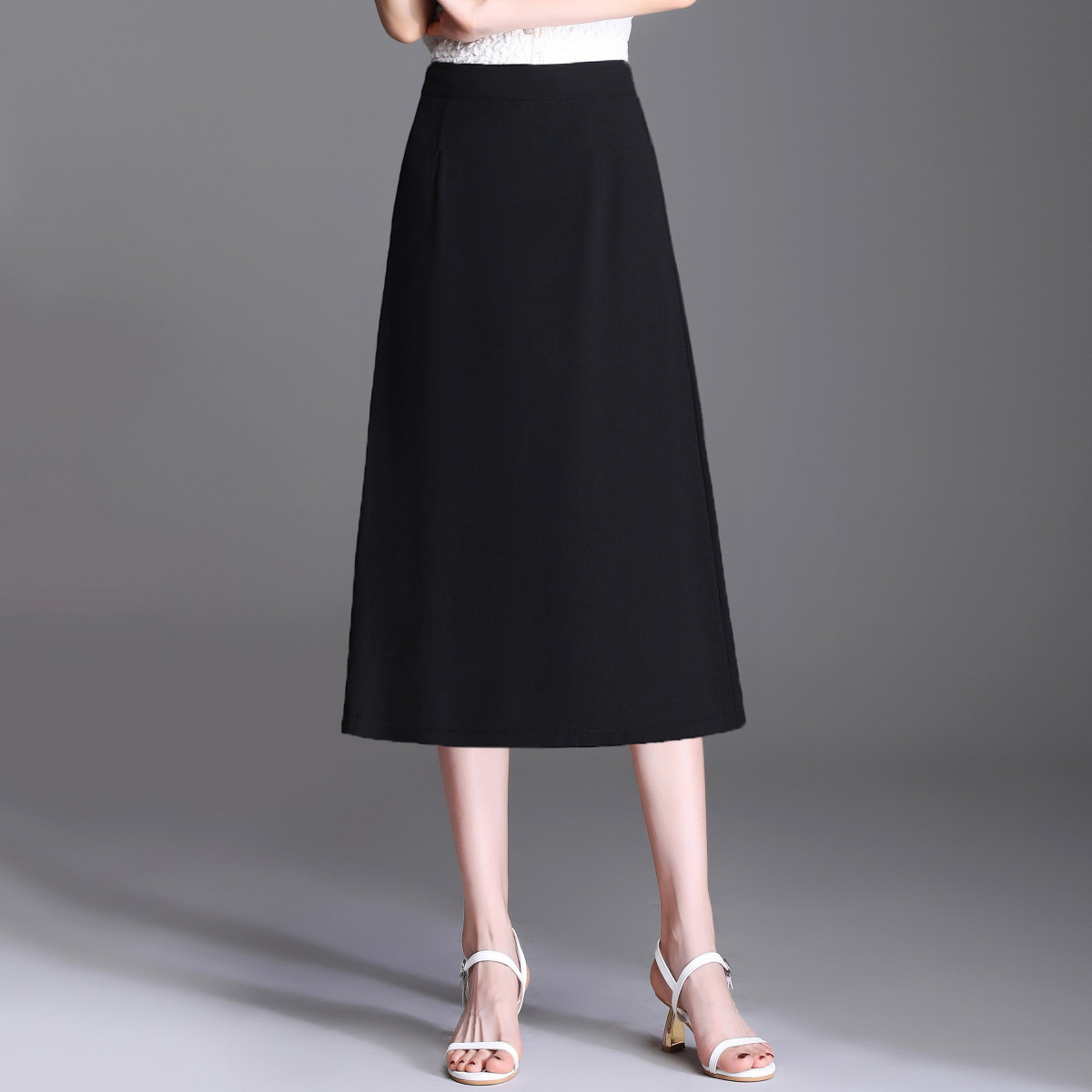 抗皱垂感不开叉高腰遮跨通勤职业气质西装中长款a字半身裙女春夏