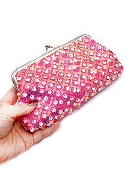 女士手拿包 多功能搭扣夹子包中长款收纳 亮片收纳小包包复古小包