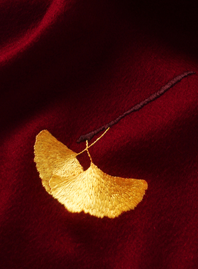 樱美 山羊绒围巾高端品质中国风纯手工刺绣银杏女秋冬叶妈妈礼物