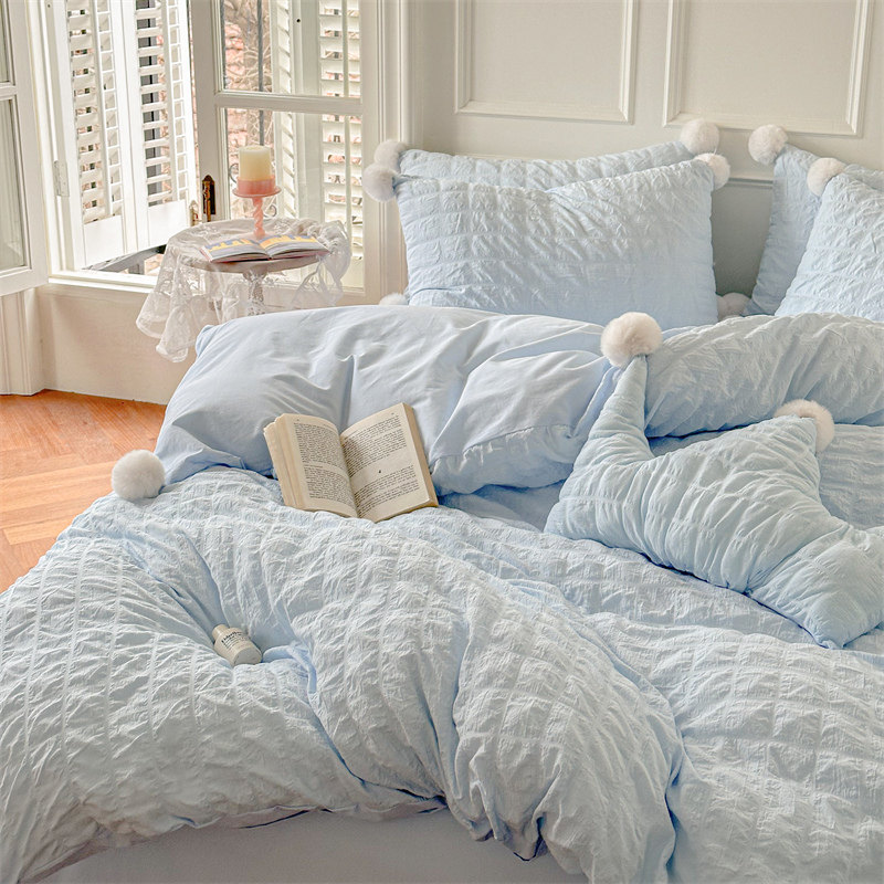 梦里花| 泡芙球球全棉水洗棉床上用品纯棉裸睡被套纯色床单公主风