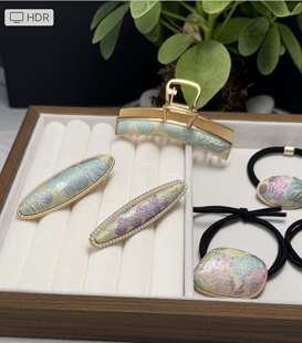 三马非遗宋锦真丝国风发饰松鼠葡萄发夹抓夹发绳新中式手工成品