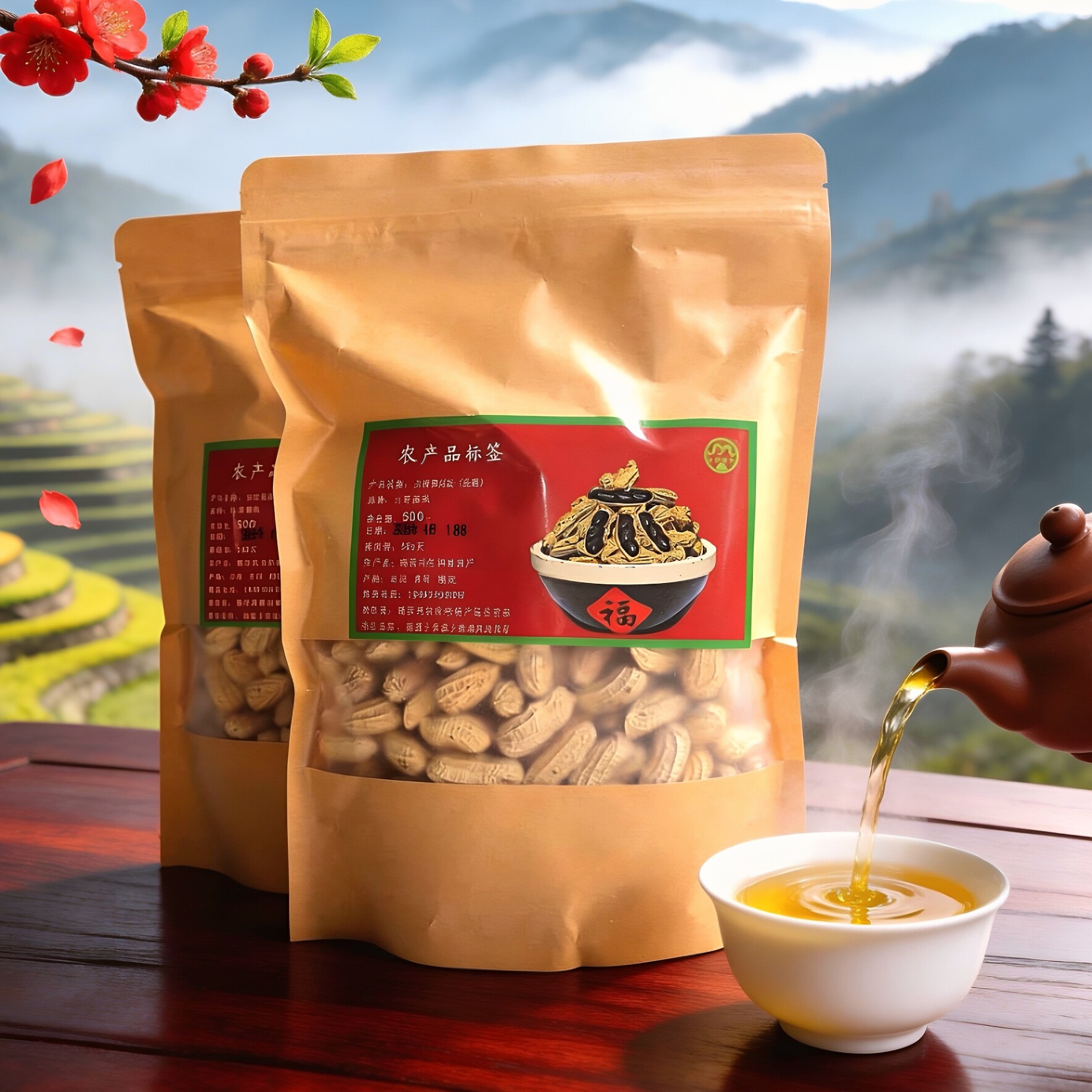 云南黑花生普洱特产味甜生吃小零食山野露珠花生米带壳500g/2袋