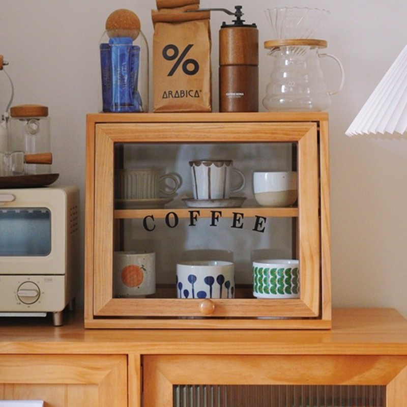 日式咖啡杯收纳柜玻璃桌面餐边柜