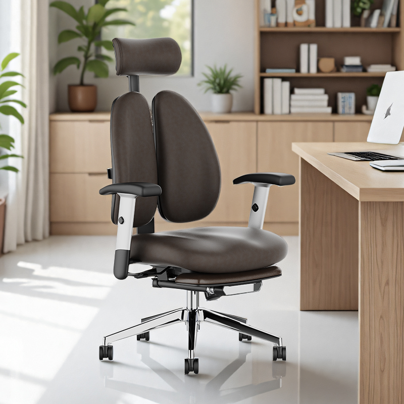 普格瑞司人体工学椅办公护腰真皮双背电脑椅久坐舒适办公老板座椅