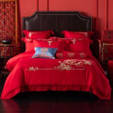 多喜爱结婚床上用品八件套全棉红色婚庆套件刺绣新婚床品白首之约
