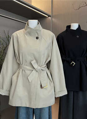 卡其色系带短款风衣女春季2025新款收腰宽松韩系廓形高级爆款外套