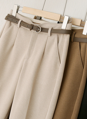 时尚百搭显瘦满级磨毛加厚高腰休闲西装毛呢裤九分女烟管裤秋冬季