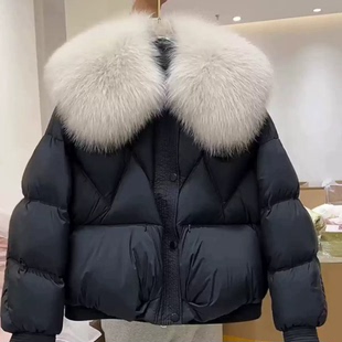 时尚 短款 新款 2025年冬季 洋气高级感大毛领厚外套 白鸭绒羽绒服女款