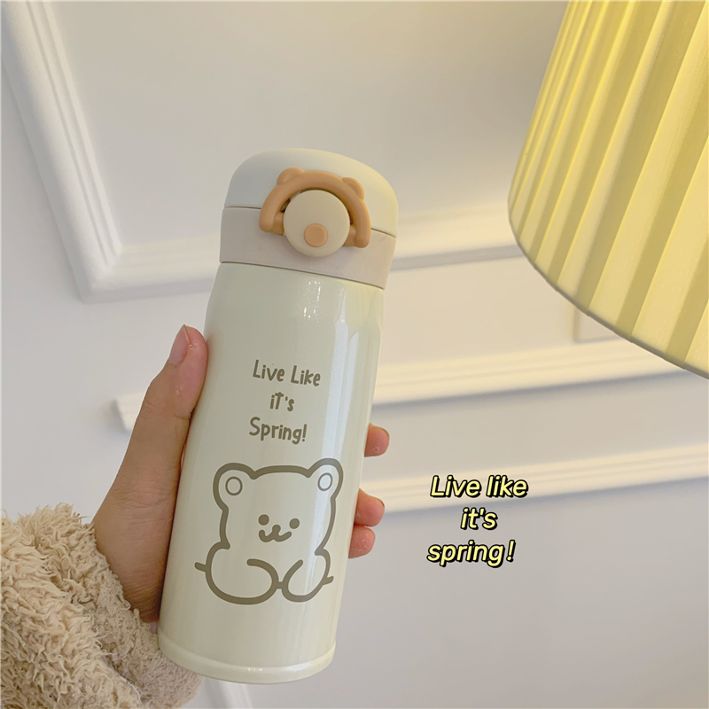 原创自制韩国ins少女心可爱小熊头学生保温杯随身便携水瓶