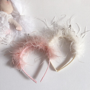 新款 公主风羽毛镶钻仙女高级感party儿童少女风发箍发卡头扣发饰