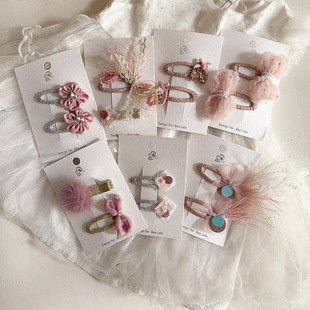 新款 BB夹压夹发饰头饰 粉色系亮片羽毛花朵蝴蝶结儿童对装