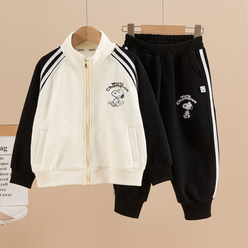 Snoopy/史努比正品童装新春款撞色拉链开衫儿童运动套装时尚班服