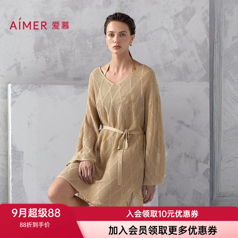 爱慕女海边v领螺纹针织沙滩上衣