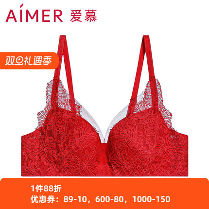 爱慕花辰月夕3/4无钢托中厚杯隐孔睫毛蕾丝红色聚拢文胸AM179171
