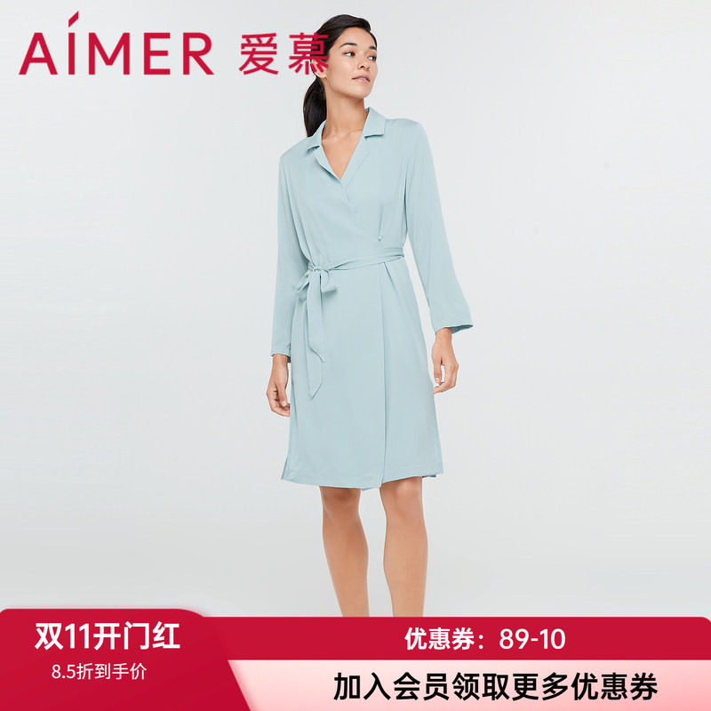 翻领系带真丝睡袍爱慕桑蚕丝女士