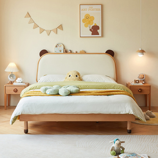 林氏家居全实木榉木儿童床主卧室男孩女孩软包单人床儿童房小孩床