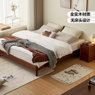 林氏家居官方中复古无床头全实木床1米5排骨架双人床新款林氏木业