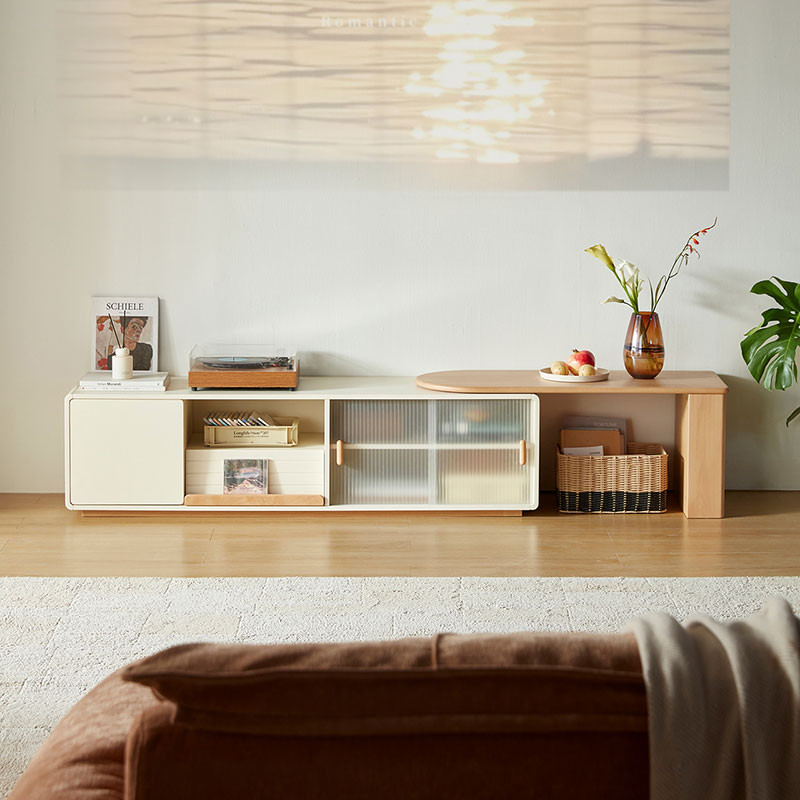 林氏家居不占地方的茶几桌原木奶油风圆形组合实木几腿理想家家具