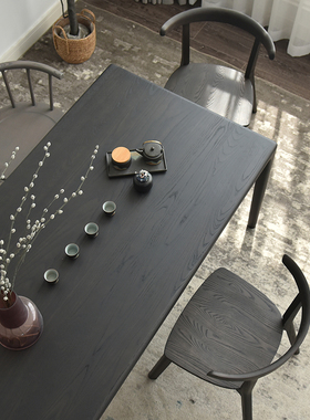 vima实木餐桌黑色意式简约日式侘寂茶桌白蜡木肤感半透长条吃饭桌