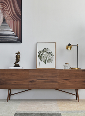 北欧意式简约白蜡木黑胡桃木全实木高脚电视柜视听柜斗柜储物边柜