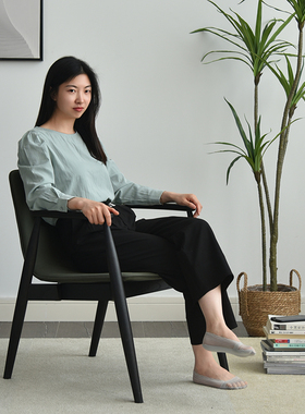 vima实木扶手椅白蜡木实木意式极简轻奢靠背椅子软包书椅餐厅餐椅