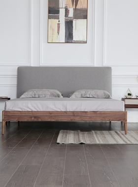 现代简约高靠背可拆洗软靠定制订做白蜡木胡桃木1.8双人全实木床