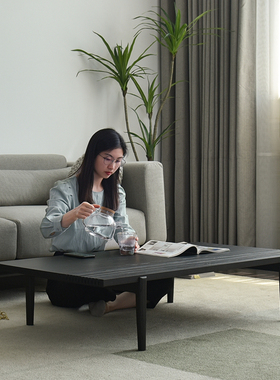 vima 实木茶几白蜡木烟熏黑色意式极简轻奢北欧现代客厅长方矮桌