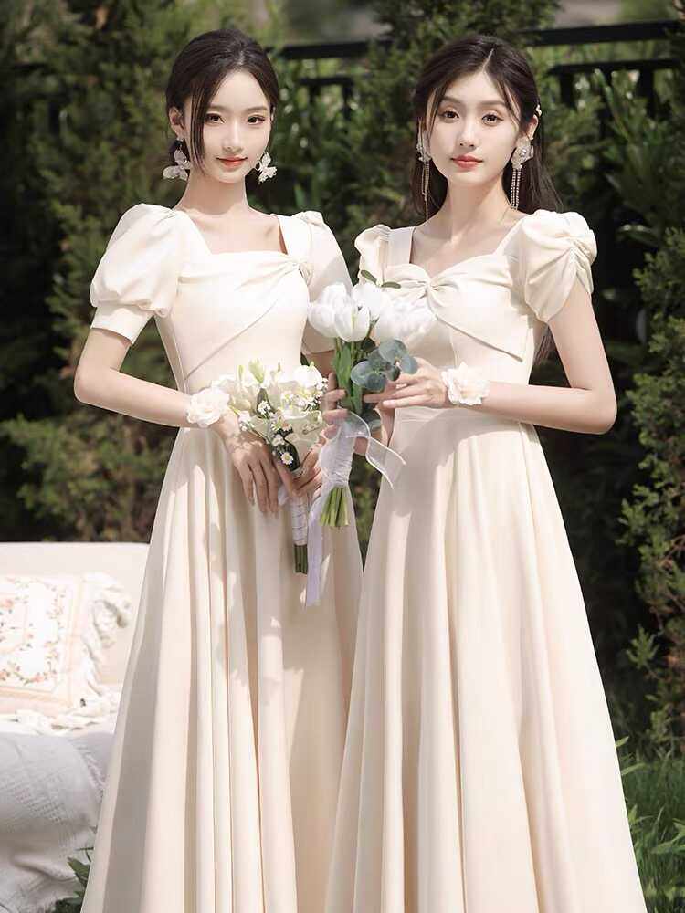 香槟色伴娘服2024春夏新款高级感婚礼缎面气质姐妹团礼服裙女长款