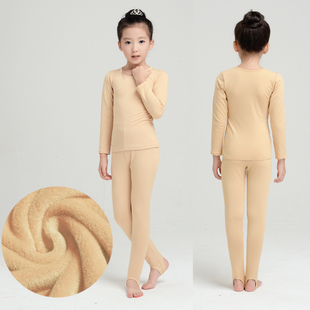 花工房儿童舞蹈加绒加厚上衣打底裤打底服紧身衣演出服保暖套装