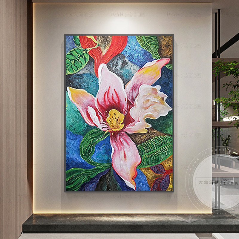 新品绘油画代鸢尾花卉油手画色彩玄关现客厅沙发背景墙挂卧室装画