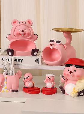 露比海狸小熊手机支架笔筒收纳摆件办公室桌面家居卡通装饰工艺品